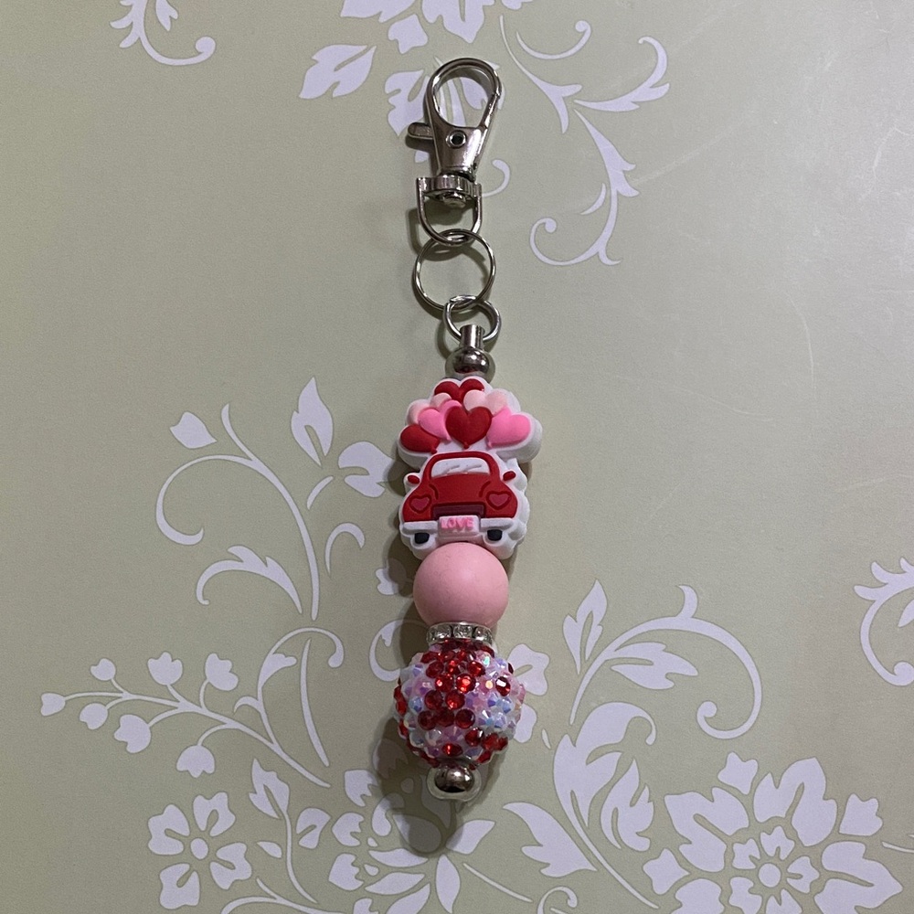 Cute Car Keychain with Heart Balloons